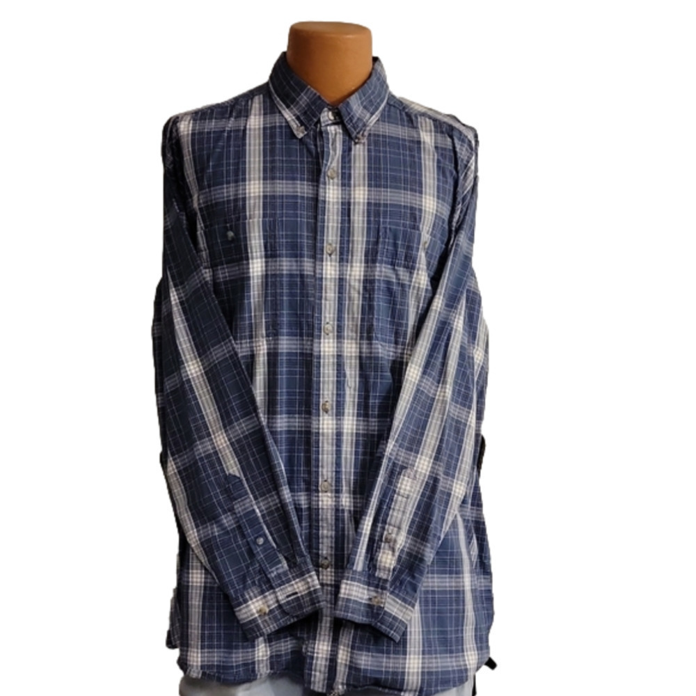 WRANGLER Rugged Wear Blue Plaid Long Sleeve Button-down Dress Shirt Size Xxl